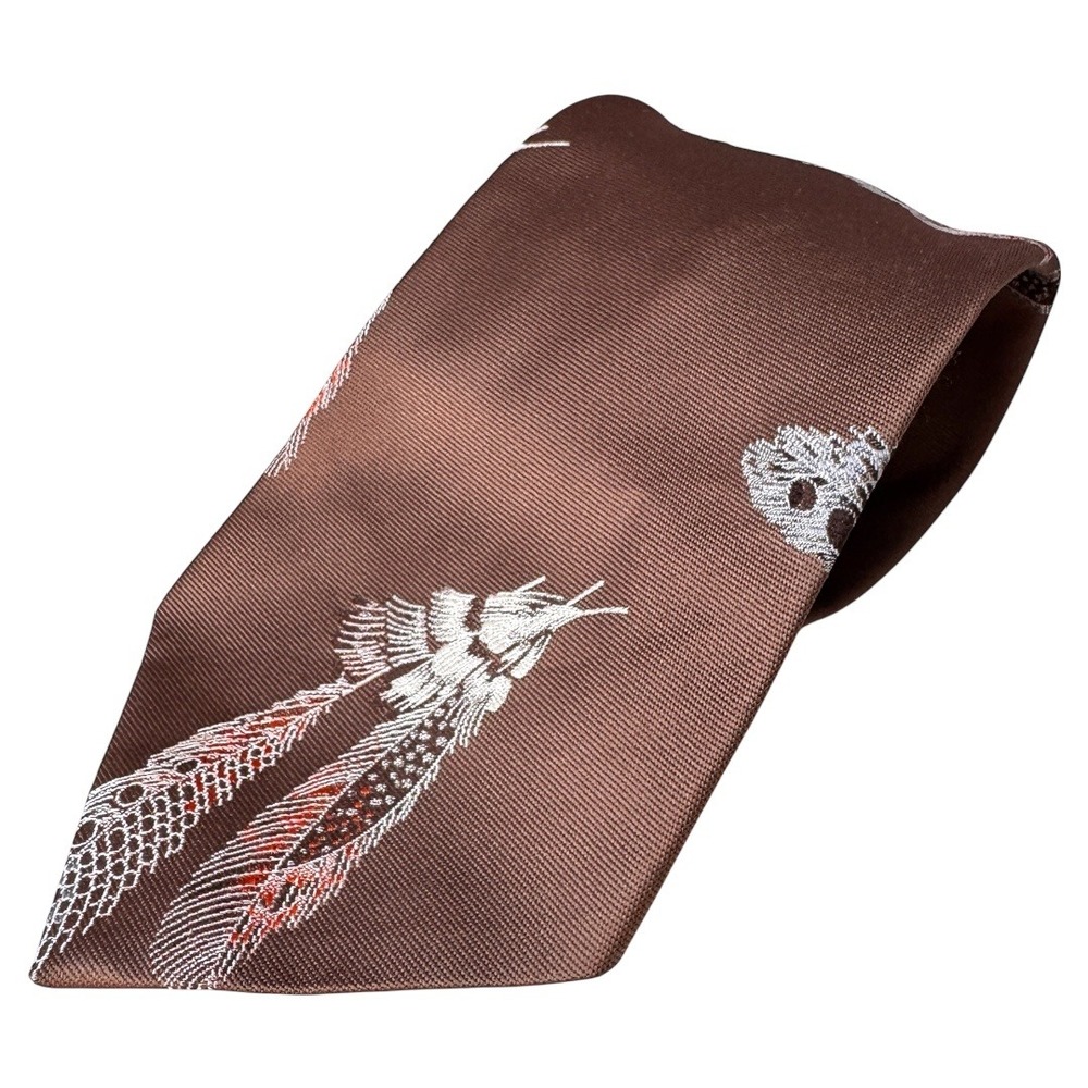Pierre Provency Necktie Brown Feather Print Silk Blend Men's Dress‎ Tie
